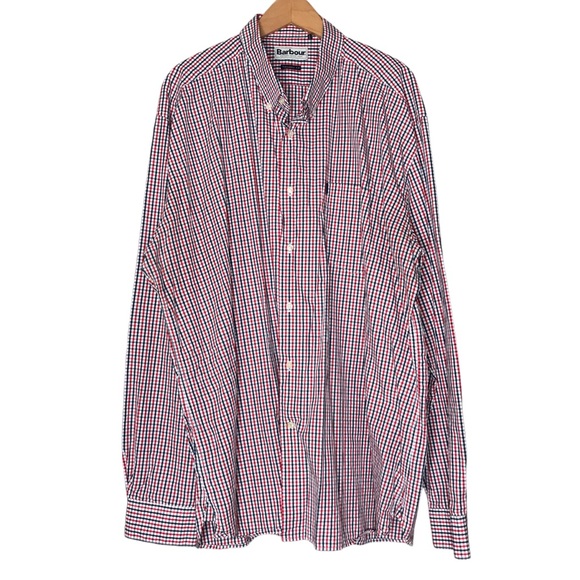 Barbour Check Collared Button Down Shirt Cotton Red Blue Long Sleeve Men's XXL - Picture 1 of 12